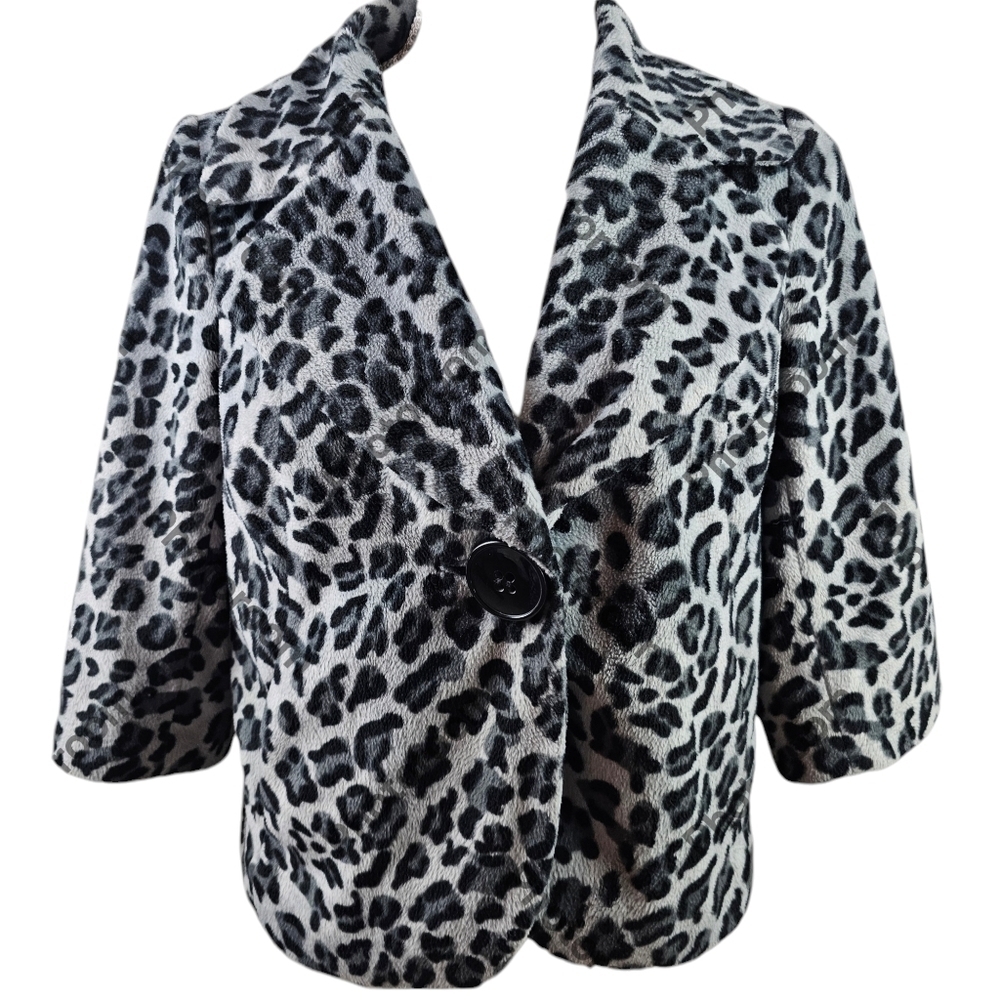 Halogen Faux Fur Cheetah Animal Print Cropped Blazer Jacket in SP